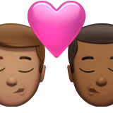 pocałunek: mężczyzna, mężczyzna, karnacja średnia i karnacja średnio ciemna