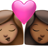 pocałunek: kobieta, kobieta, karnacja średnia i karnacja średnio ciemna