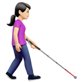 kobieta z białą laską: karnacja jasna i zwrócony w prawo