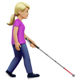 kobieta z białą laską: karnacja średnio jasna i zwrócony w prawo