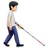 osoba z białą laską: karnacja jasna i zwrócony w prawo