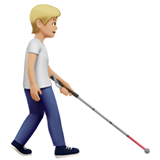 osoba z białą laską: karnacja średnio jasna i zwrócony w prawo