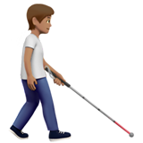 osoba z białą laską: karnacja średnia i zwrócony w prawo