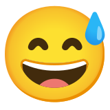 Uśmiechnięta twarz z otwartymi ustami, oblana zimnym potem - Noto Color Emoji