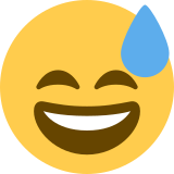 Uśmiechnięta twarz z otwartymi ustami, oblana zimnym potem - Twitter / X