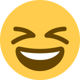 Uśmiechnięta twarz z przymrużonymi oczami - Twitter / X